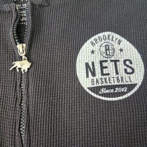 Sportiqe Brooklyn Nets Waffle Knit Zip Hoodie-2 Side Graphic-Black-XL-Streetwear
